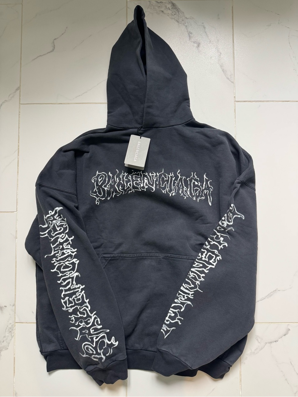 Balenciaga Black Logo Sleeve Graphic Hoodie (100% authentic)